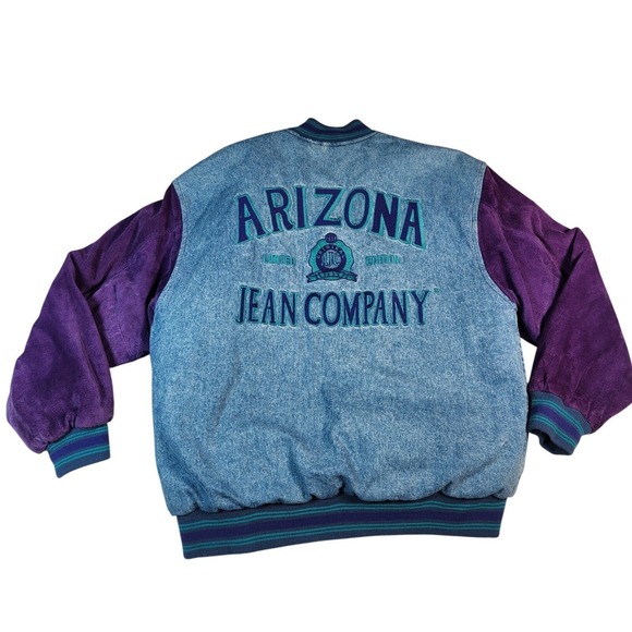 Arizona Jean Company Other - Vintage 90s Arizona Jean Company Denim Suede Bomber Jacket Purple Teal Medium‎